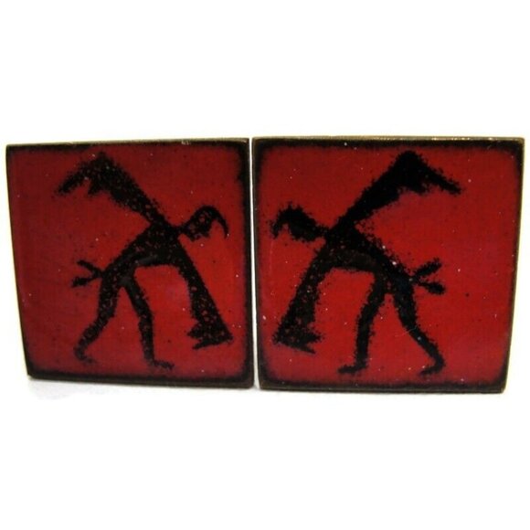 Red Enamel Copper Cufflinks Square Shirt Accessories Wedding Vintage - Picture 2 of 11